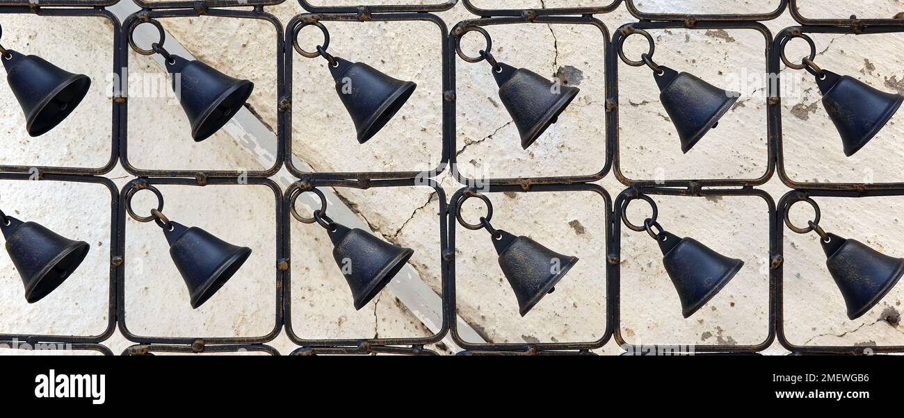 Black Rustic Bells. Iron Decorative Hanging Bells with tarnished brass