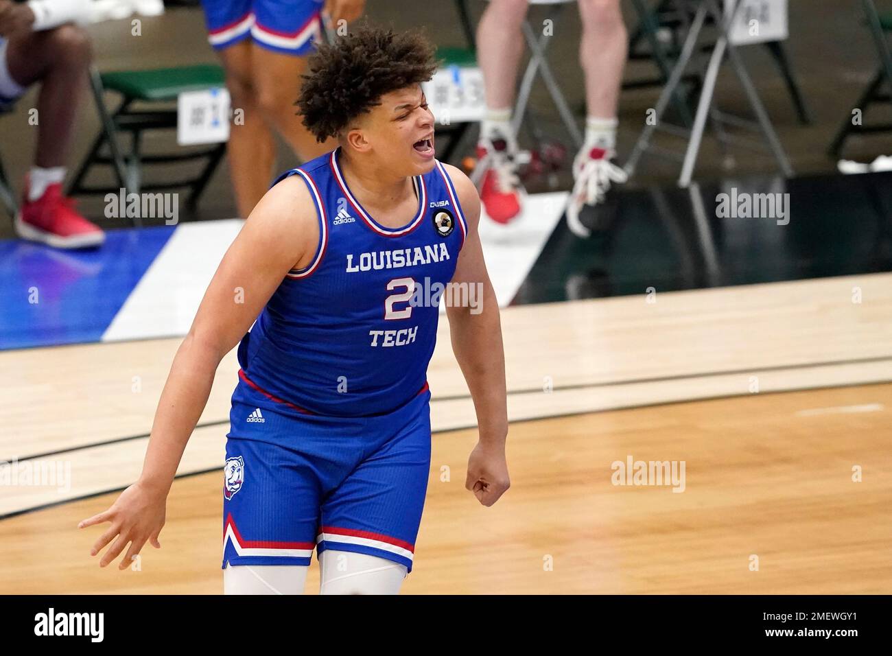 Louisiana Tech's Kenneth Lofton Jr. celebrates sinking a basket with  seconds left in the second half of an NCAA college basketball game against  Colorado State in the NIT, Sunday, March 28, 2021