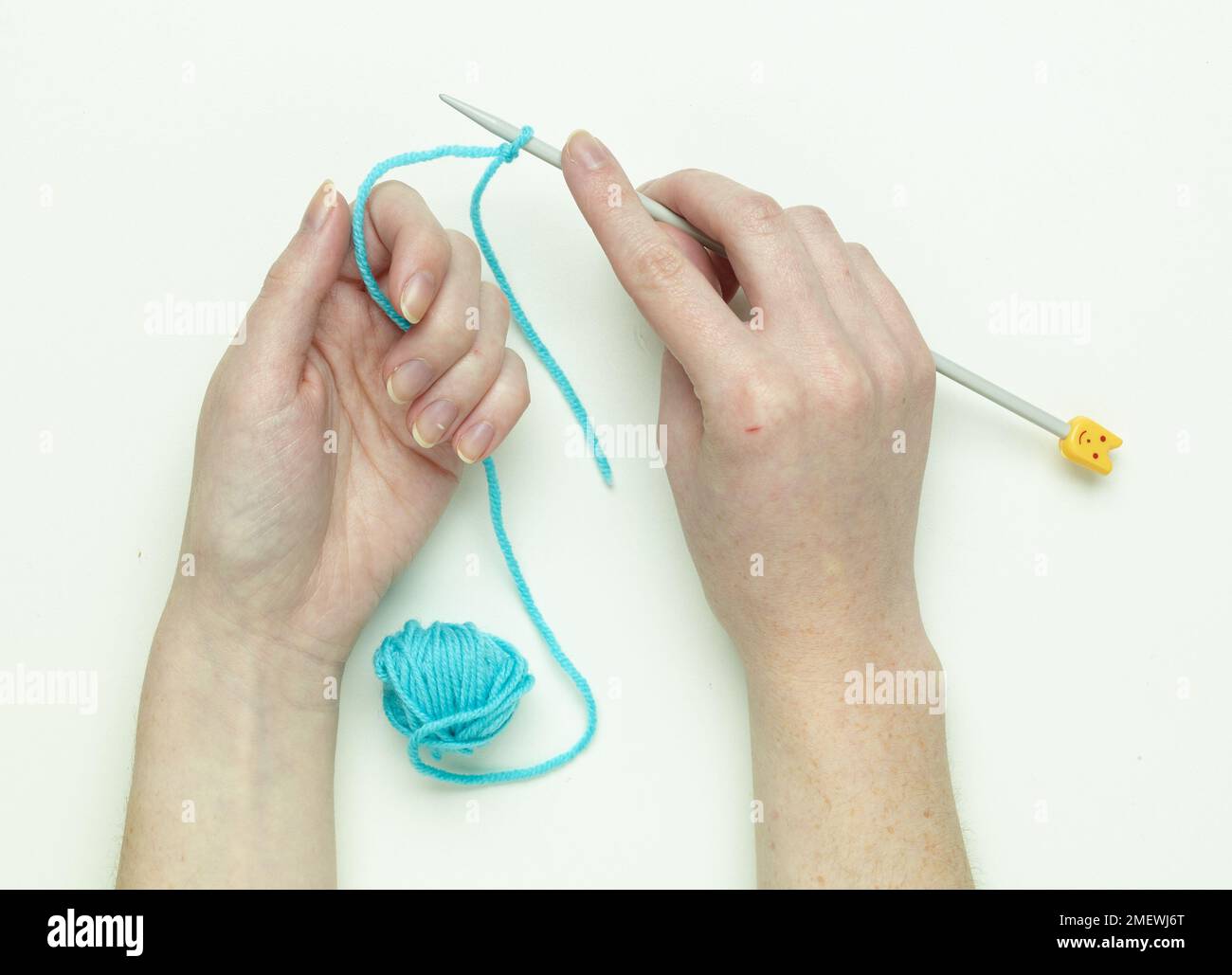 Steps for casting on knitting Stock Photo Alamy