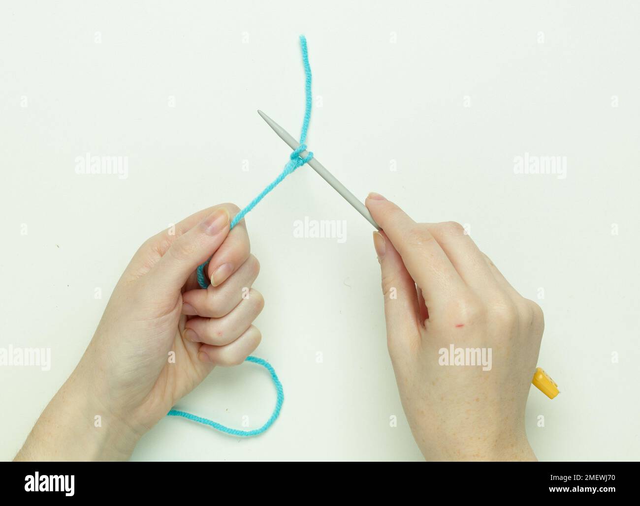 Steps for casting on knitting Stock Photo Alamy