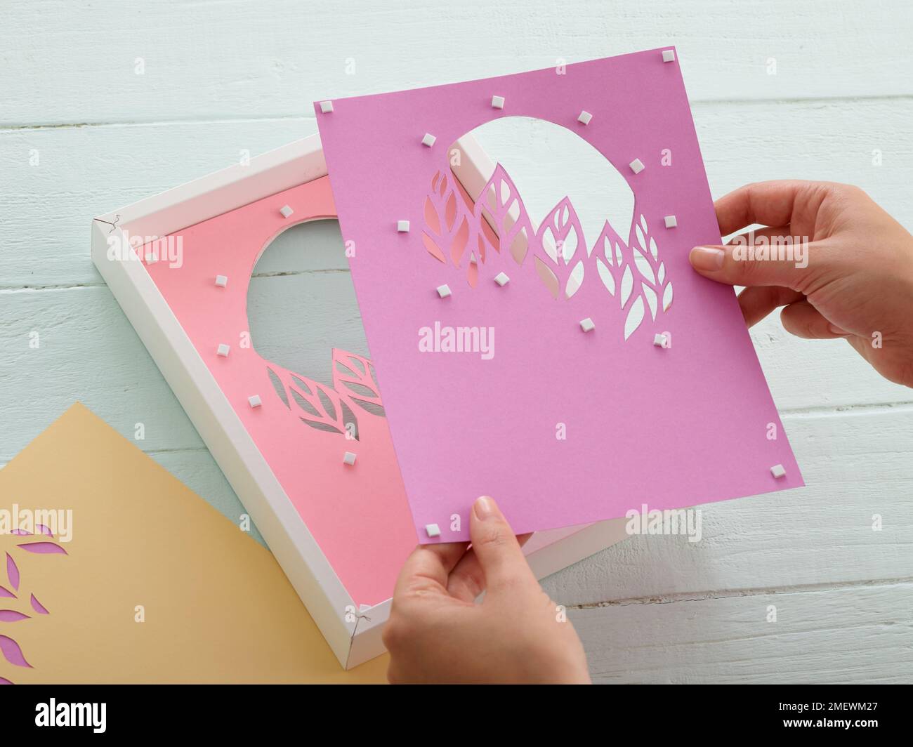 Paper Craft. DIY Layered Paper Cut Frame Step 8 Stock Photo Alamy