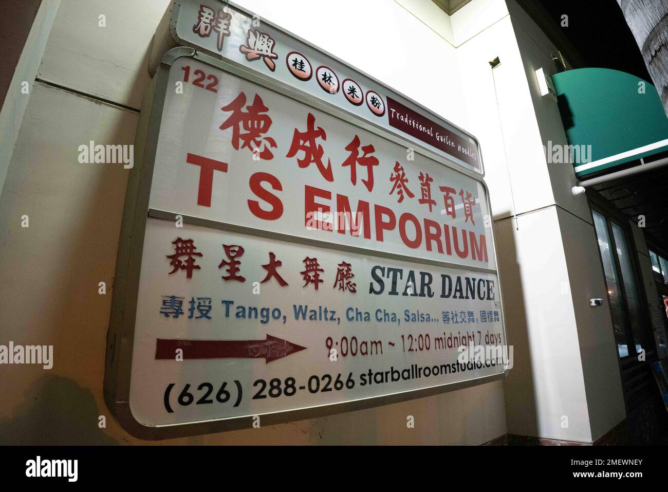 Monterey Park, USA. 23rd Jan, 2023. Outside of the Star Dance Studio for the vigil on January 23, 2023 in Monterey Park, CA. The location of the mass shooting that took place on Sunday, January 22, 2023 that killed 11 people and injured several others.(Photo by Jacob Lee Green/Sipa USA) Credit: Sipa USA/Alamy Live News Stock Photo