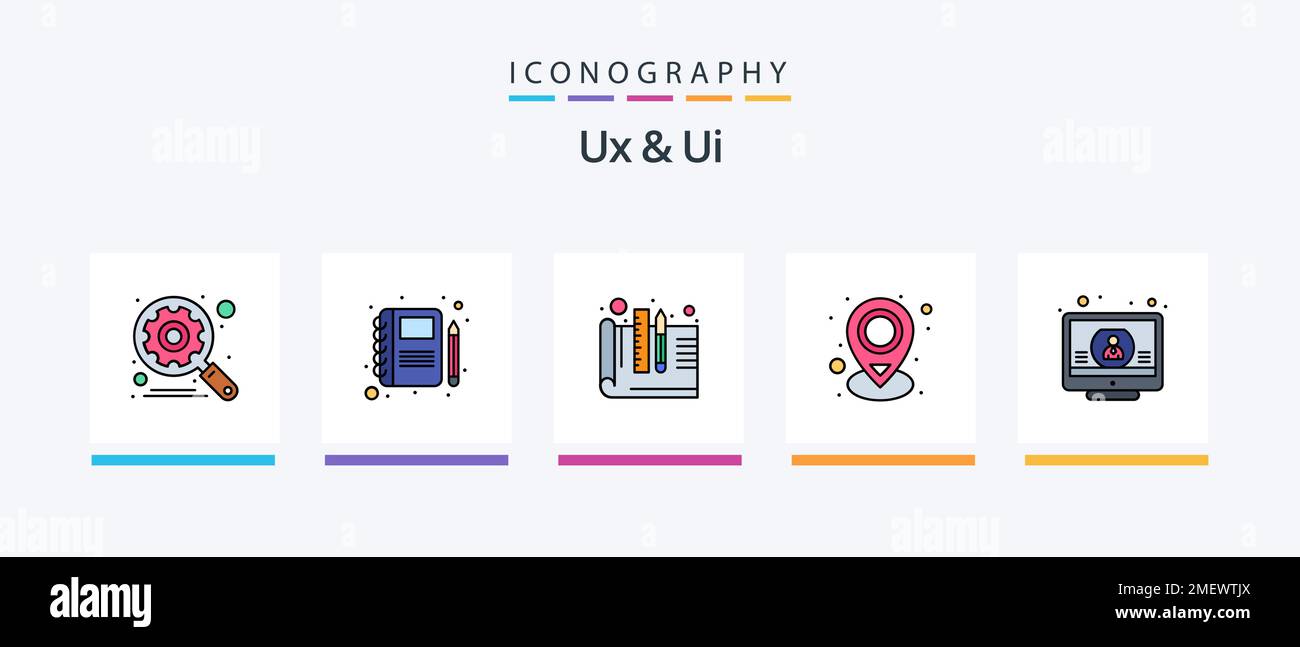 Ux And Ui Line Filled 5 Icon Pack Including account. implementation ...
