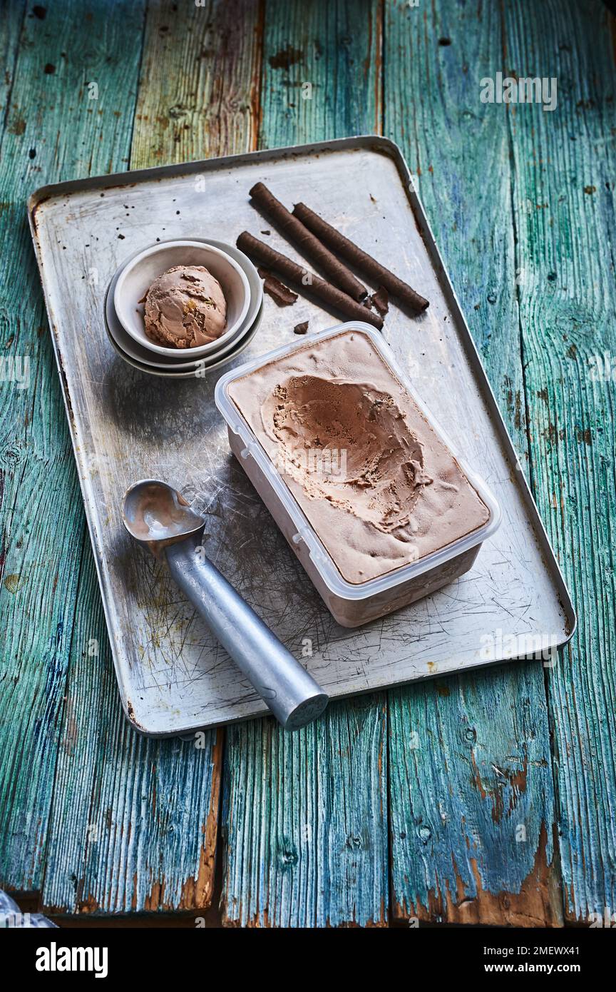 Ginger and fennel milk chocolate ice cream Stock Photo