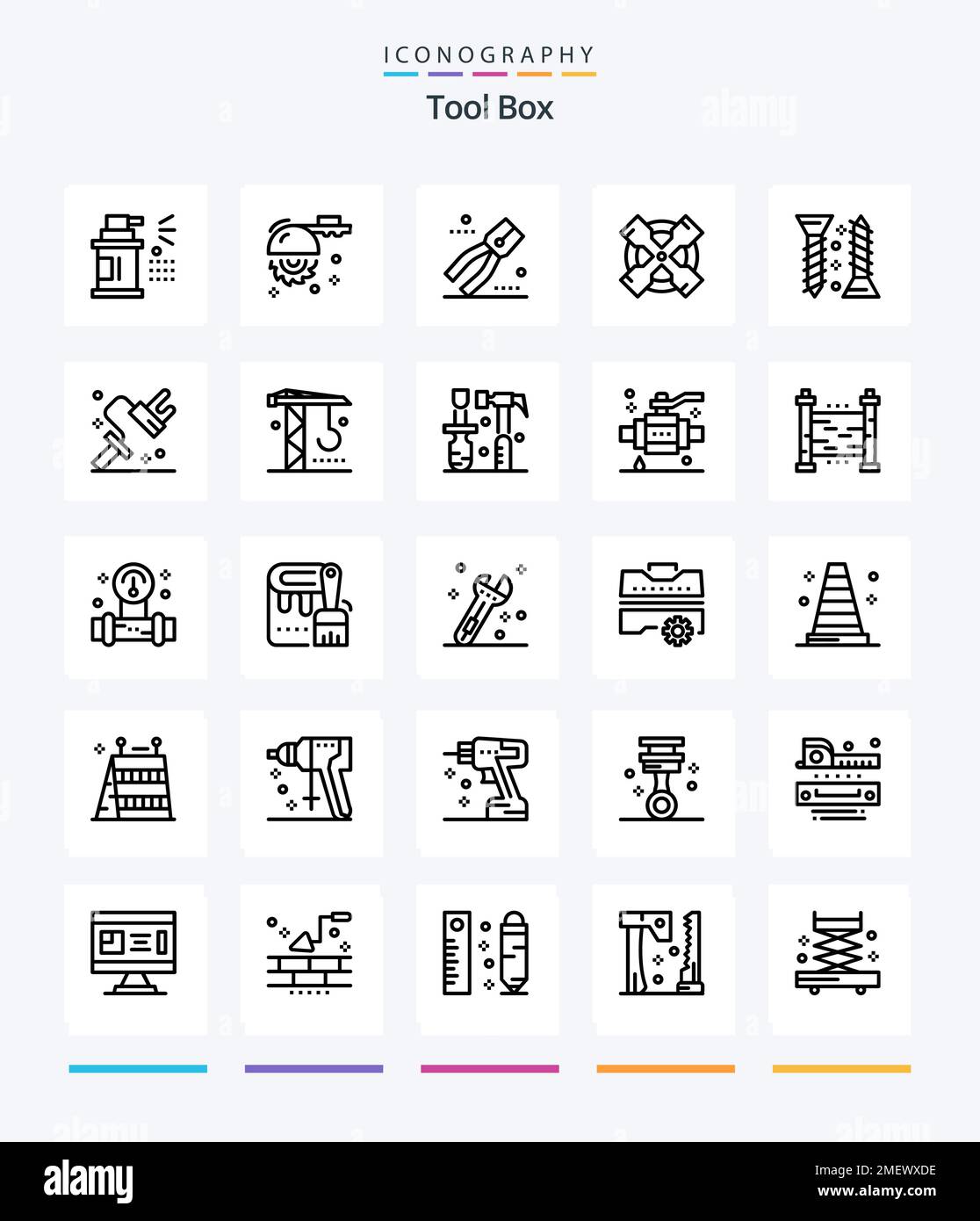 Creative Tools 25 OutLine icon pack  Such As self fastening. construction. construction. wrench. tools Stock Vector