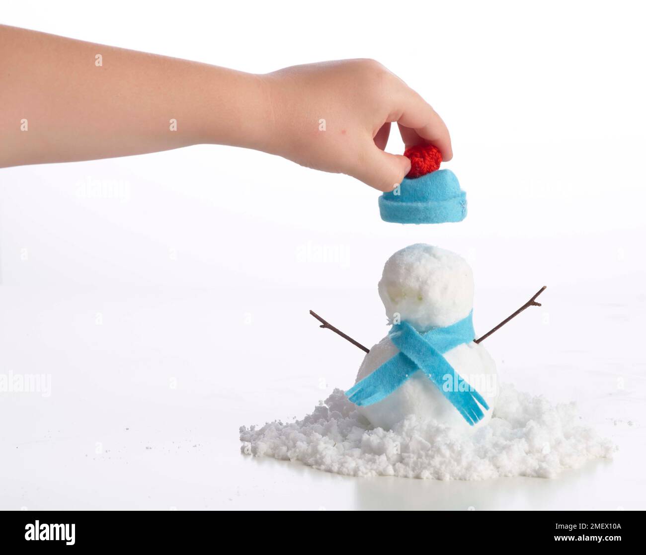 DIY Snowman with childs hand Stock Photo