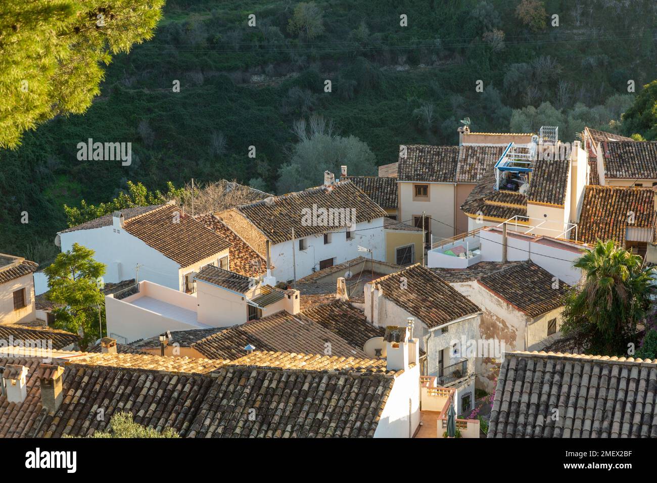 A view over the roof tops of the Spanish village Polop de la Marina Stock Photo