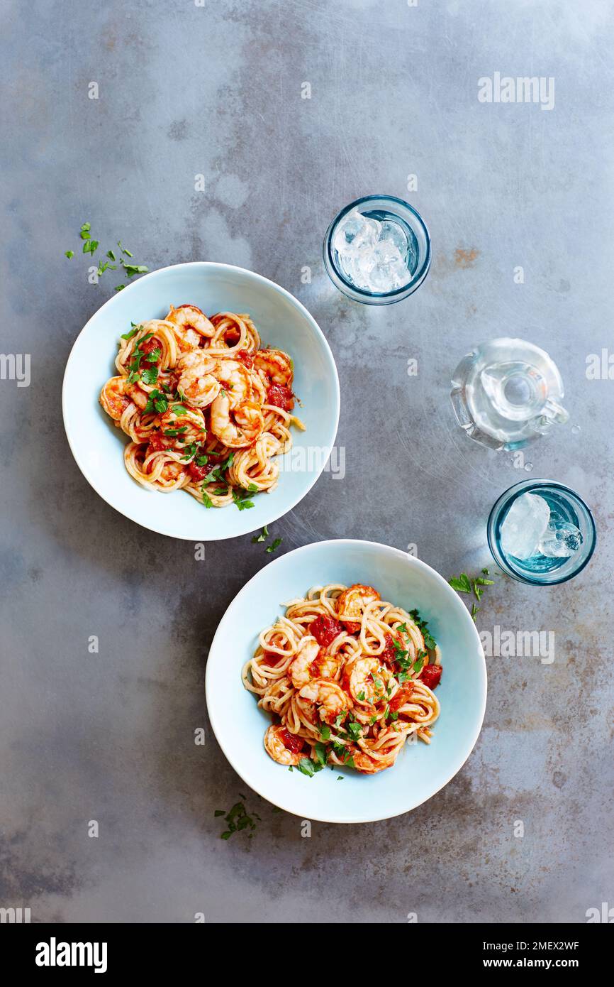 Spicy Tomato Shrimp Pasta Stock Photo - Alamy
