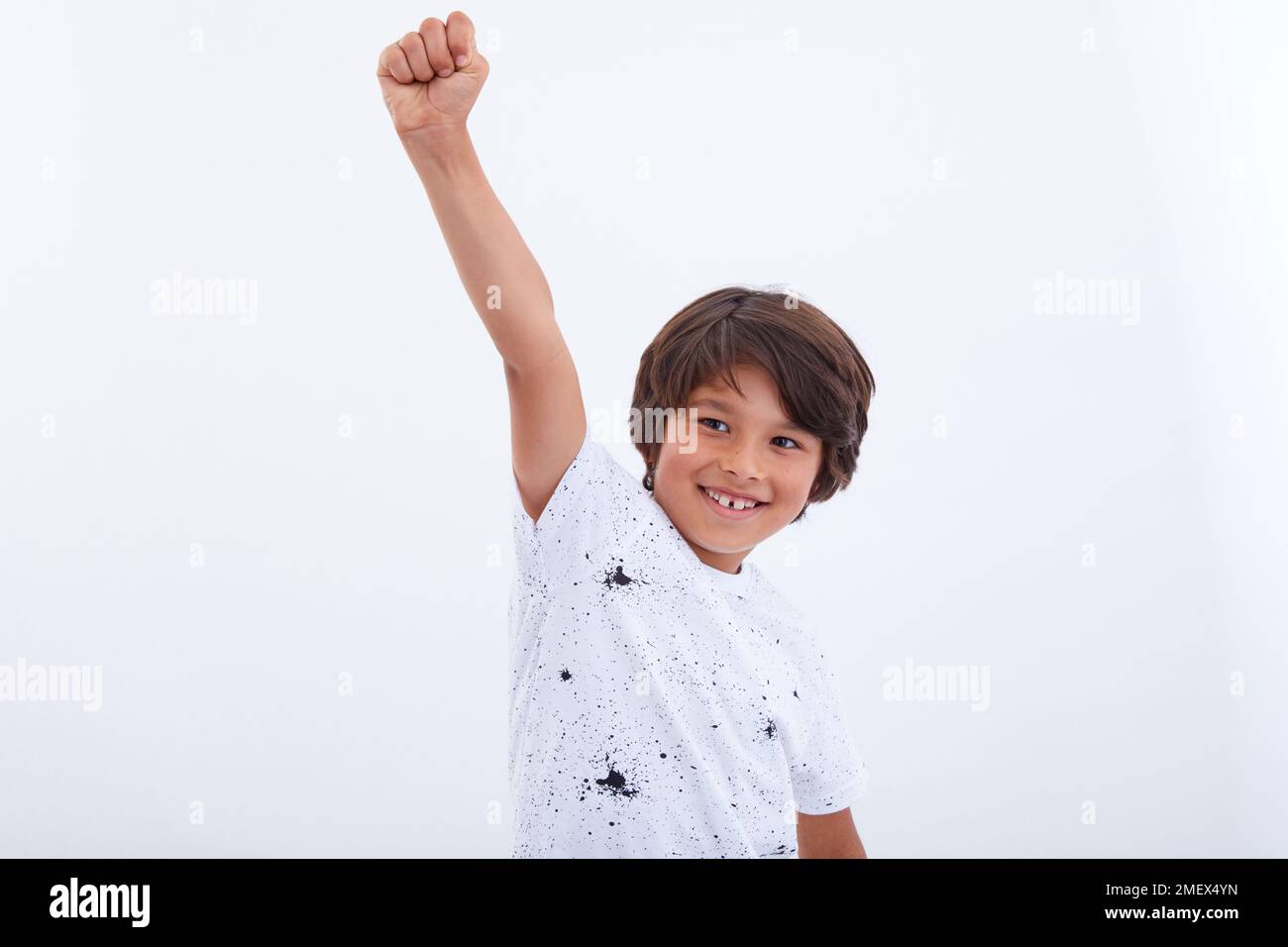 Boy fist up Stock Photo