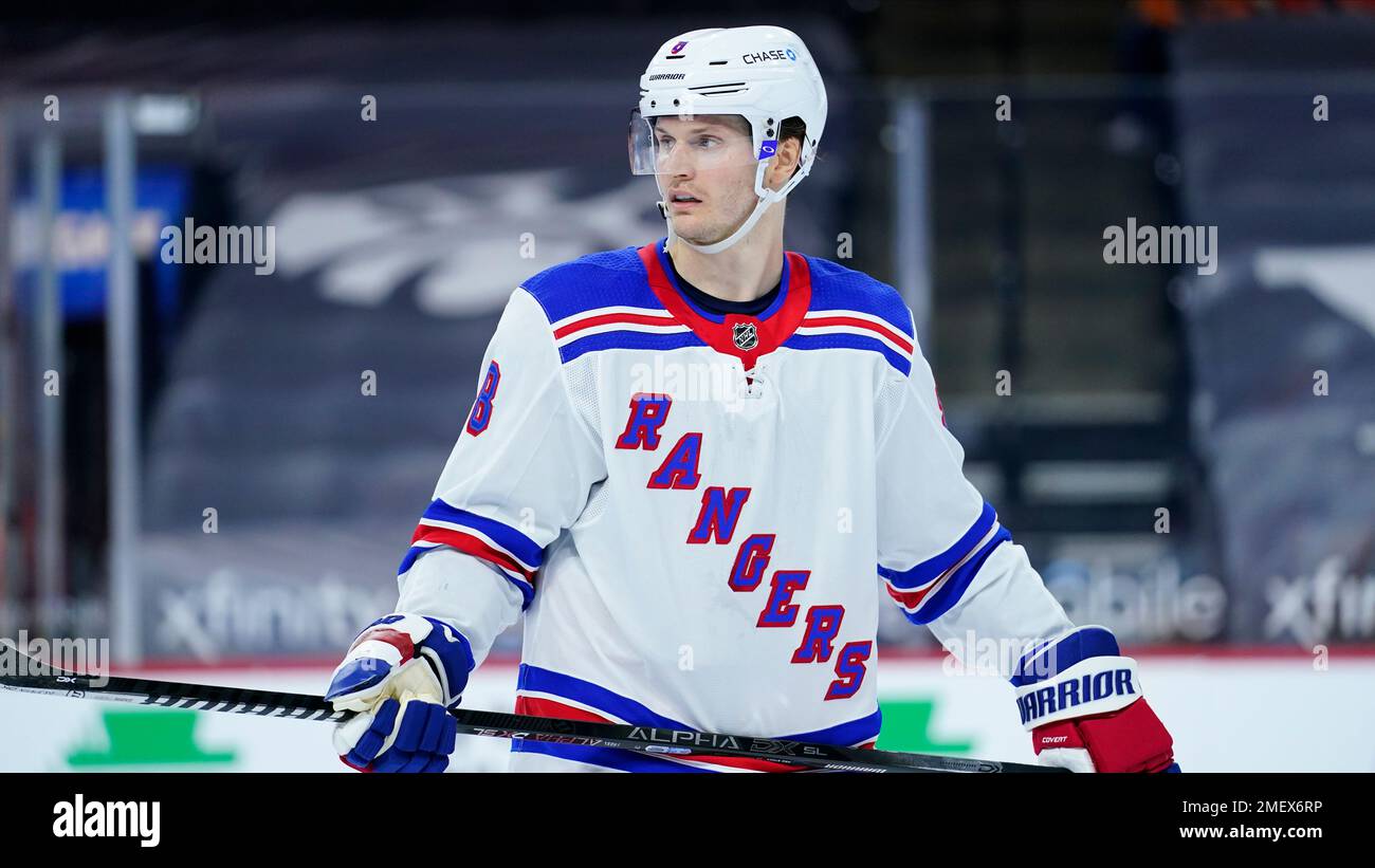 New York Rangers' Jacob Trouba plays during an NHL hockey game, Wednesday,  March 1, 2023, in Philadelphia. (AP Photo/Matt Slocum Stock Photo - Alamy