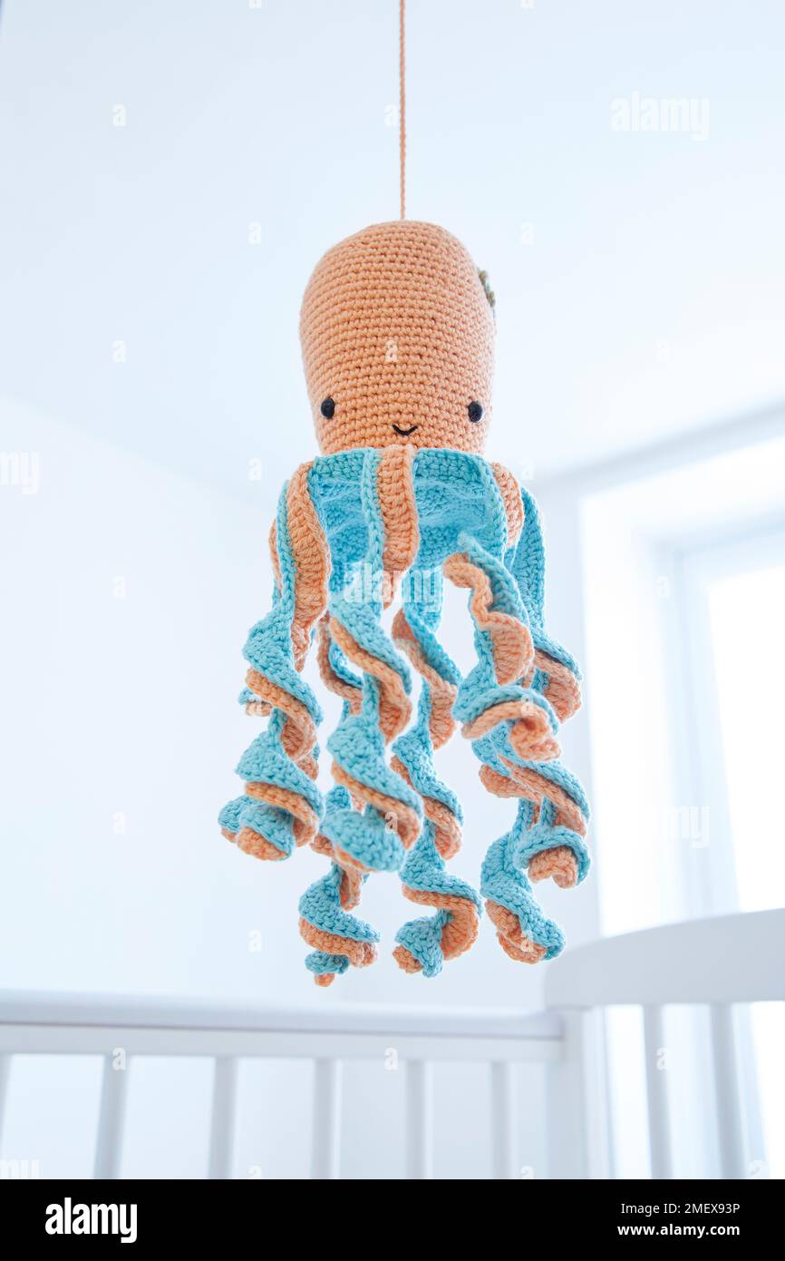 Crochet project-Hanging octopus toy Stock Photo