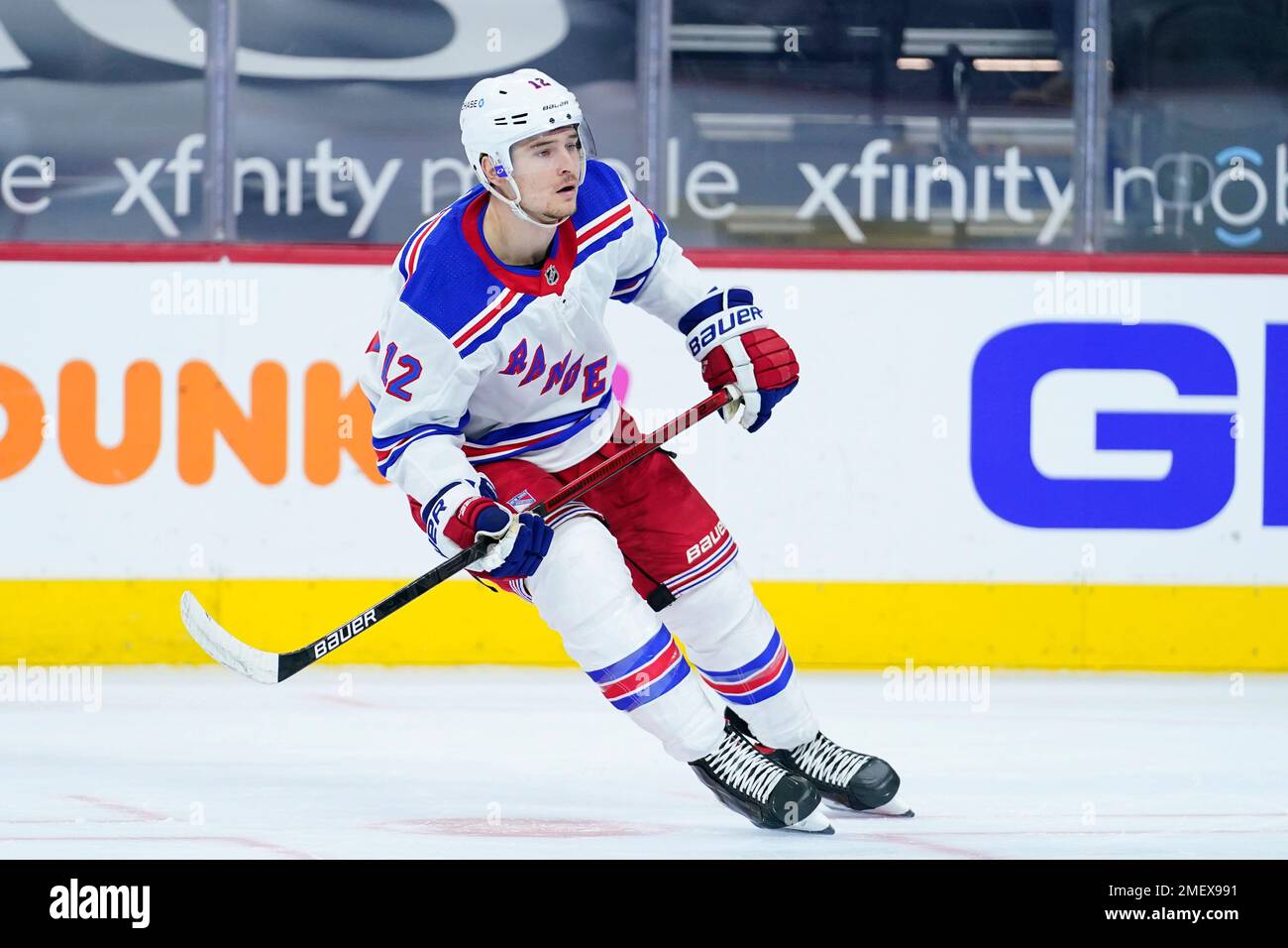 New York Rangers' Julien Gauthier plays against the Boston Bruins during  the first period of an NHL hockey game, Saturday, March 13, 2021, in  Boston. (AP Photo/Michael Dwyer Stock Photo - Alamy