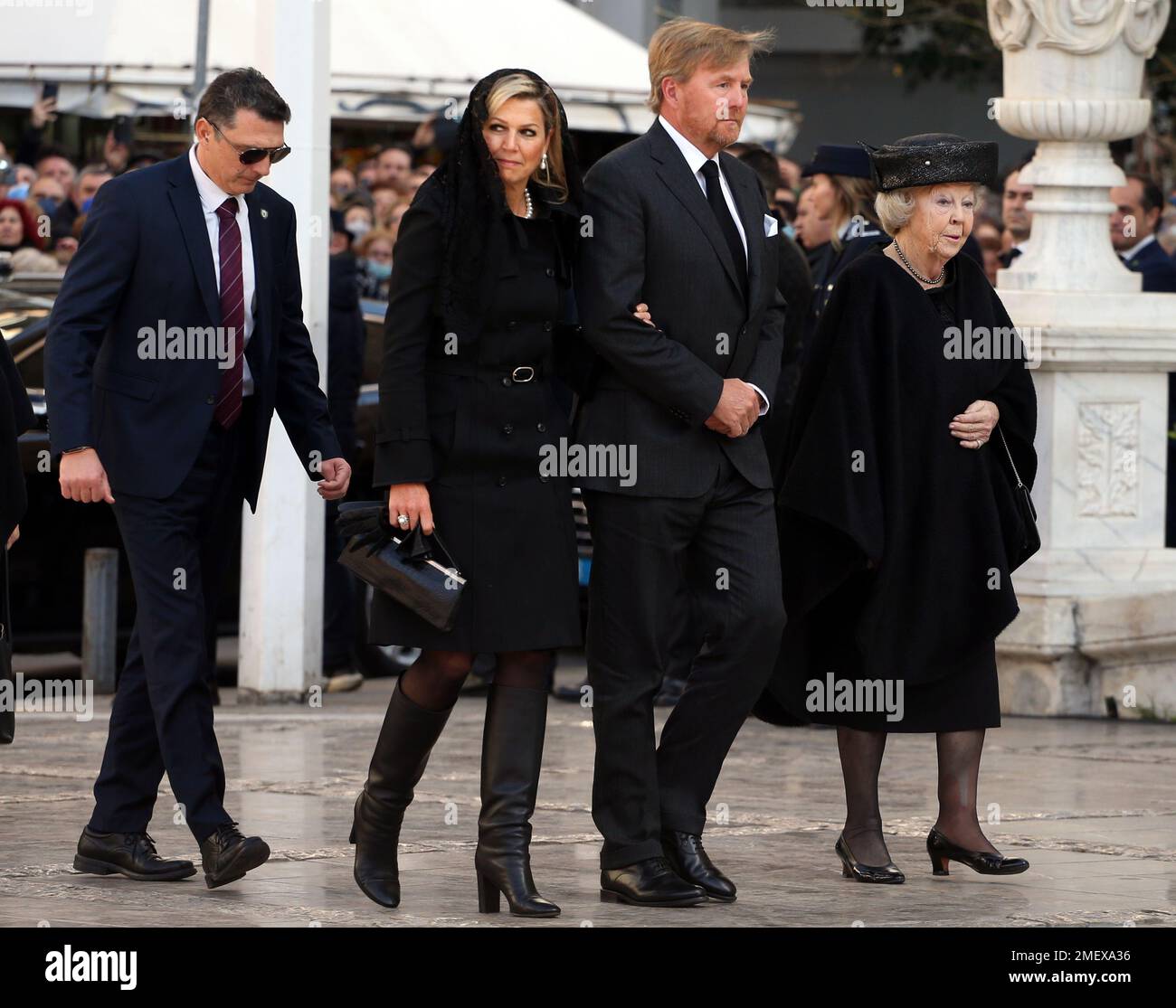 Queen Maxima King Willem Alexander of Holland attend at the funeral for former King Constantine II of Greece, in Metropolitan Cathedral. Stock Photo