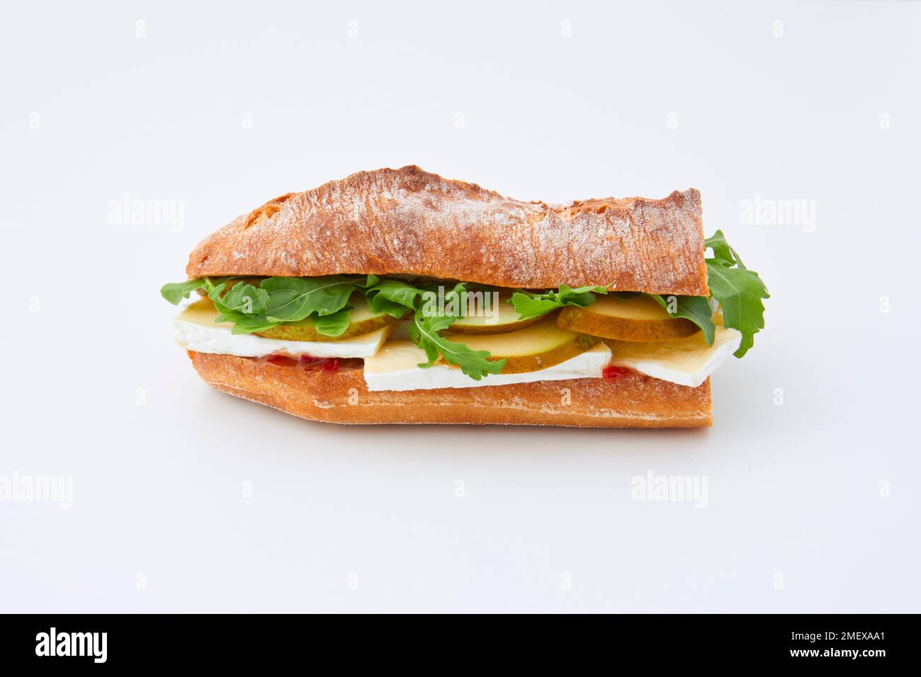 Picnic baguettes Brie, pear and sweet chilli Stock Photo Alamy