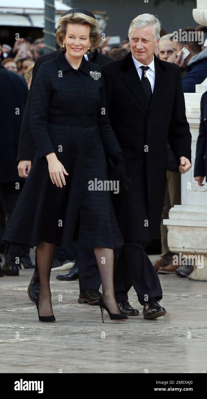 King Philippe and Queen Mathilde attend at the funeral for former King Constantine II of Greece, in Metropolitan Cathedral. Stock Photo