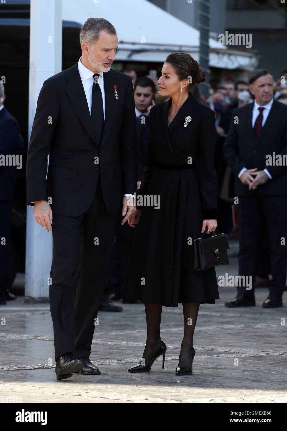 Queen Letizia and Felipe VI of Spain attend at the funeral for former King Constantine II of Greece, in Metropolitan Cathedral Stock Photo