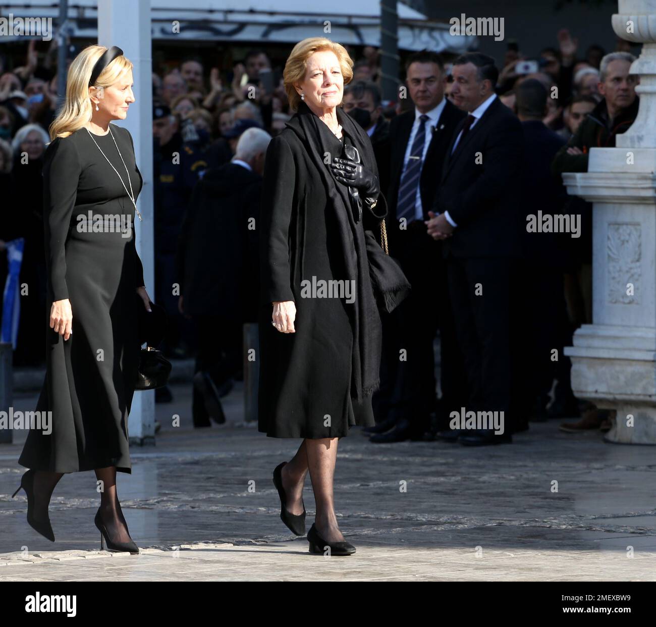 Princess Marie-Chantal, Crown Prince Pavlos and Queen Anne Marie of Greece  at the funeral for former King Constantine II of Greece, in Metropolitan Cathedral Stock Photo