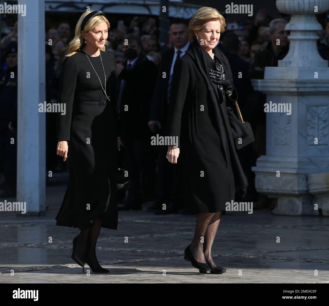Princess Marie-Chantal, Crown Prince Pavlos and Queen Anne Marie of Greece  at the funeral for former King Constantine II of Greece, in Metropolitan Cathedral Stock Photo