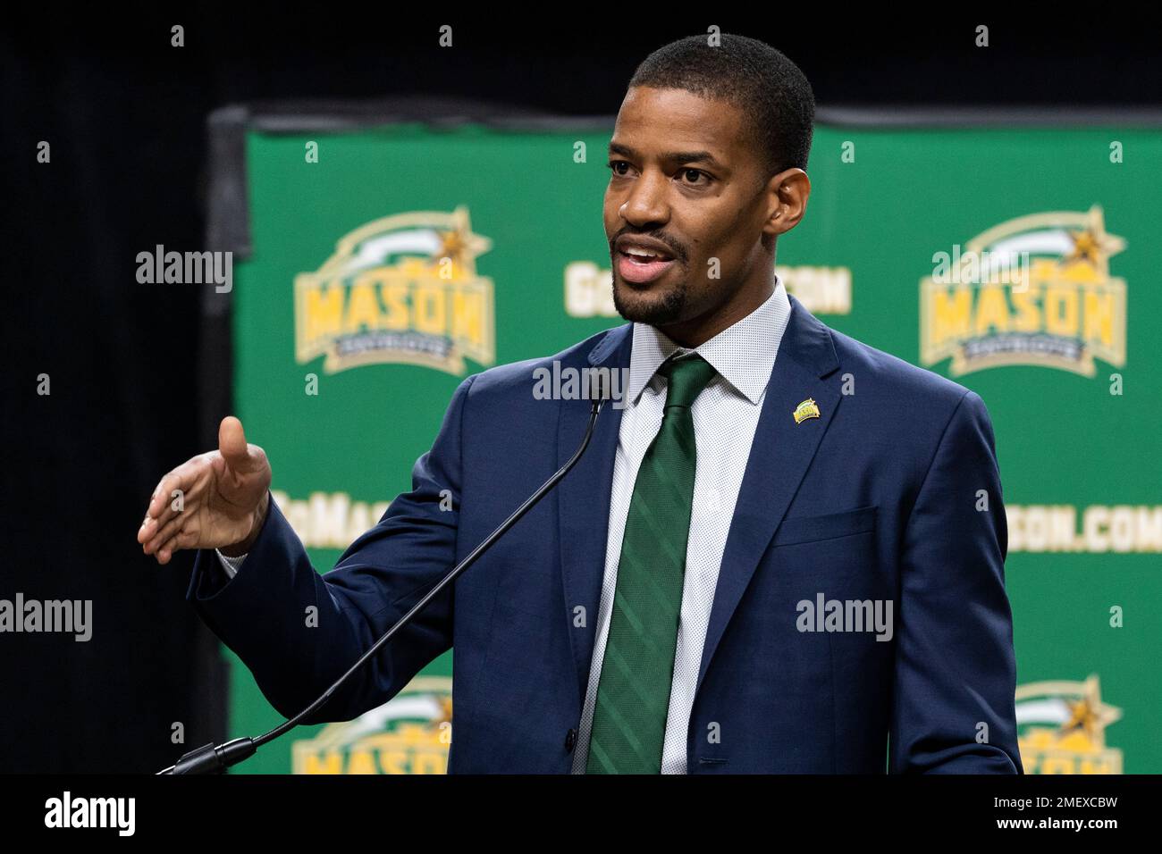 Kim English speaks during an NCAA college basketball news conference