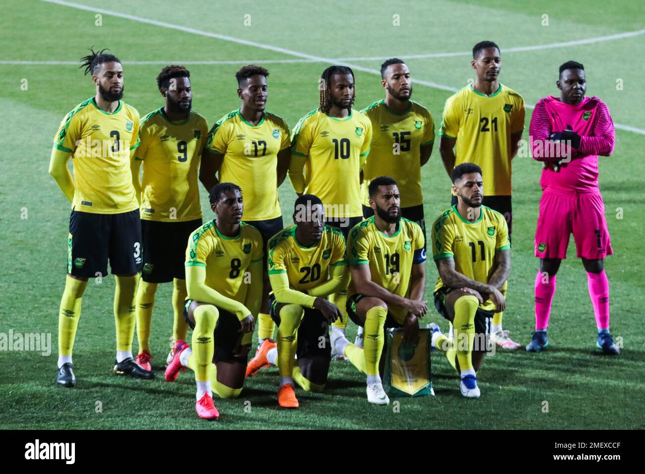 Jamaica Players Stand During The National Anthem Prior The International Friendly Soccer Match Between Usa And Jamaica At Sc Wiener Neustadt Stadium In Wiener Neustadt Austria Thursday March 25 21 Ap Photo Ronald