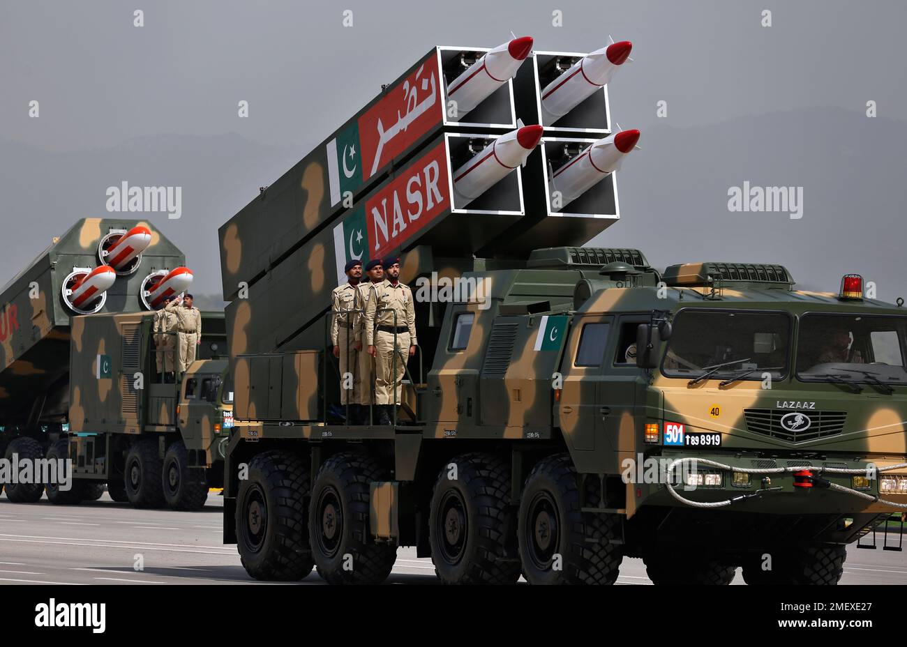 A Pakistani-made ballistic missile NASR is carried on a trailer is on ...