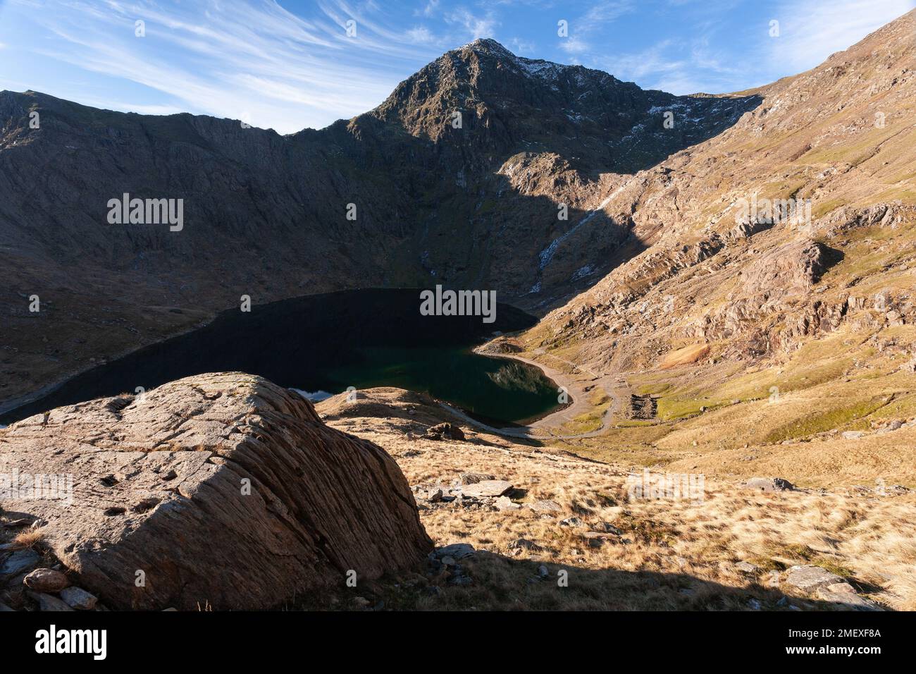 Glaslyn lake and Snowdon, Snowdonia, north Wales Stock Photo