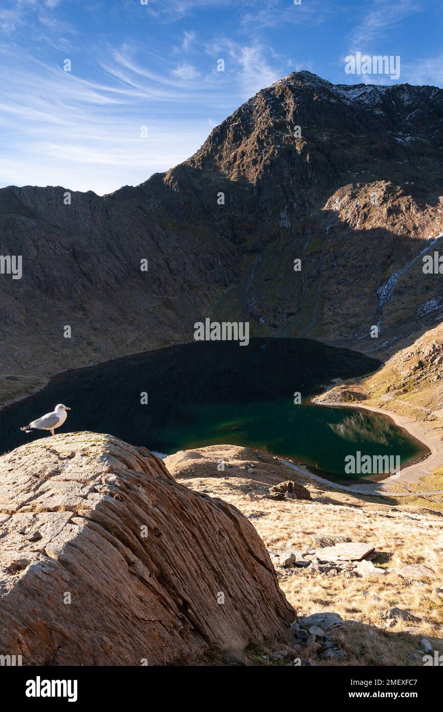 Glaslyn lake and Snowdon, Snowdonia, north Wales Stock Photo