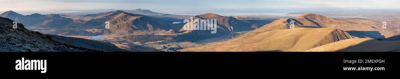 Panoramic view over the Snowdonia National park in North Wales Stock Photo
