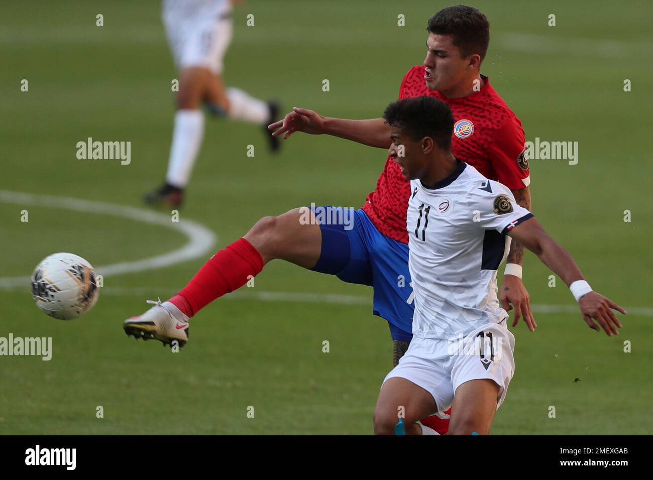 Dominican Republic's Nowend Lorenzo (11) and Costa Rica's Luis Diaz