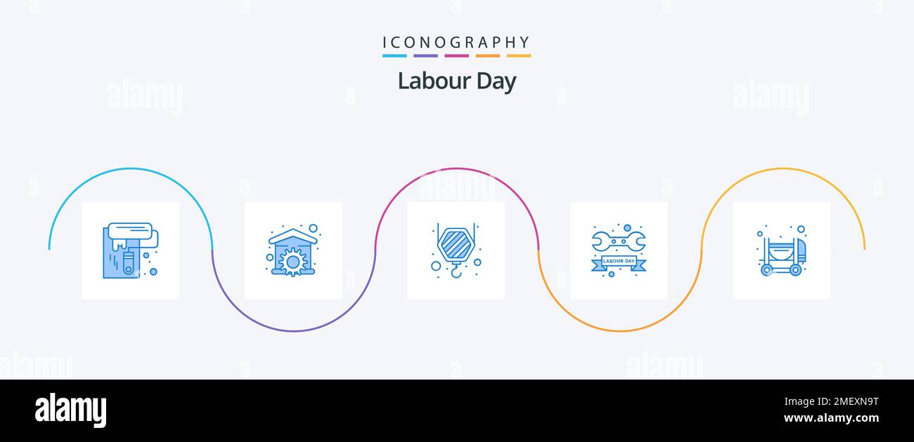 Labour Day Blue 5 Icon Pack Including concrete. wrench. wrench. tool. badge Stock Vector