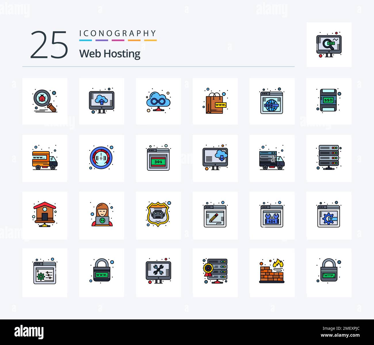 Web Hosting 25 Line Filled icon pack including web. page. browser ...