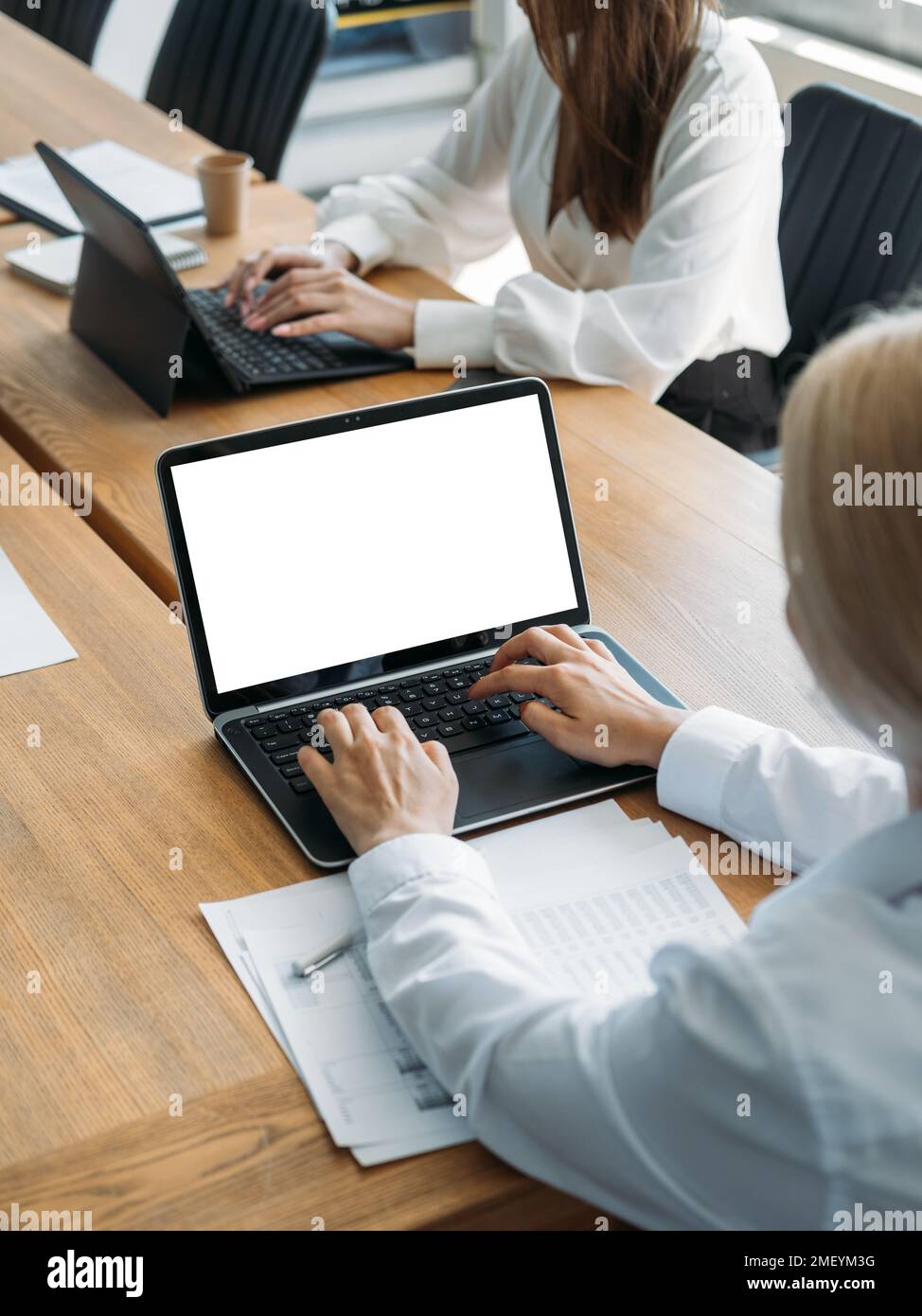business meeting office work computer mockup Stock Photo