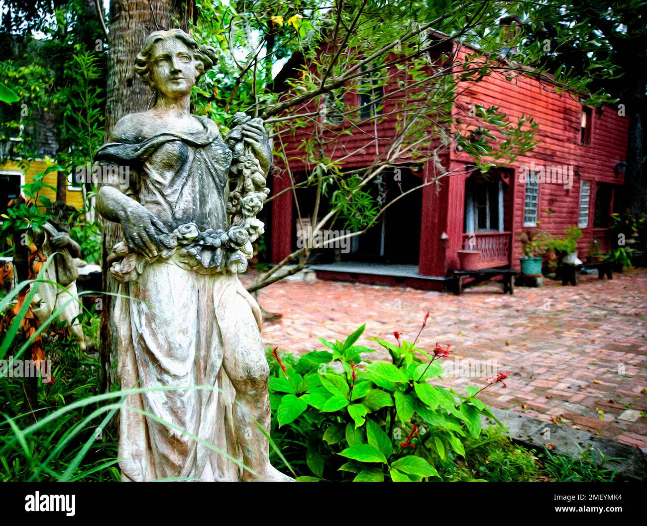 A statue in a courtyard in St. Augustine, FL Stock Photo
