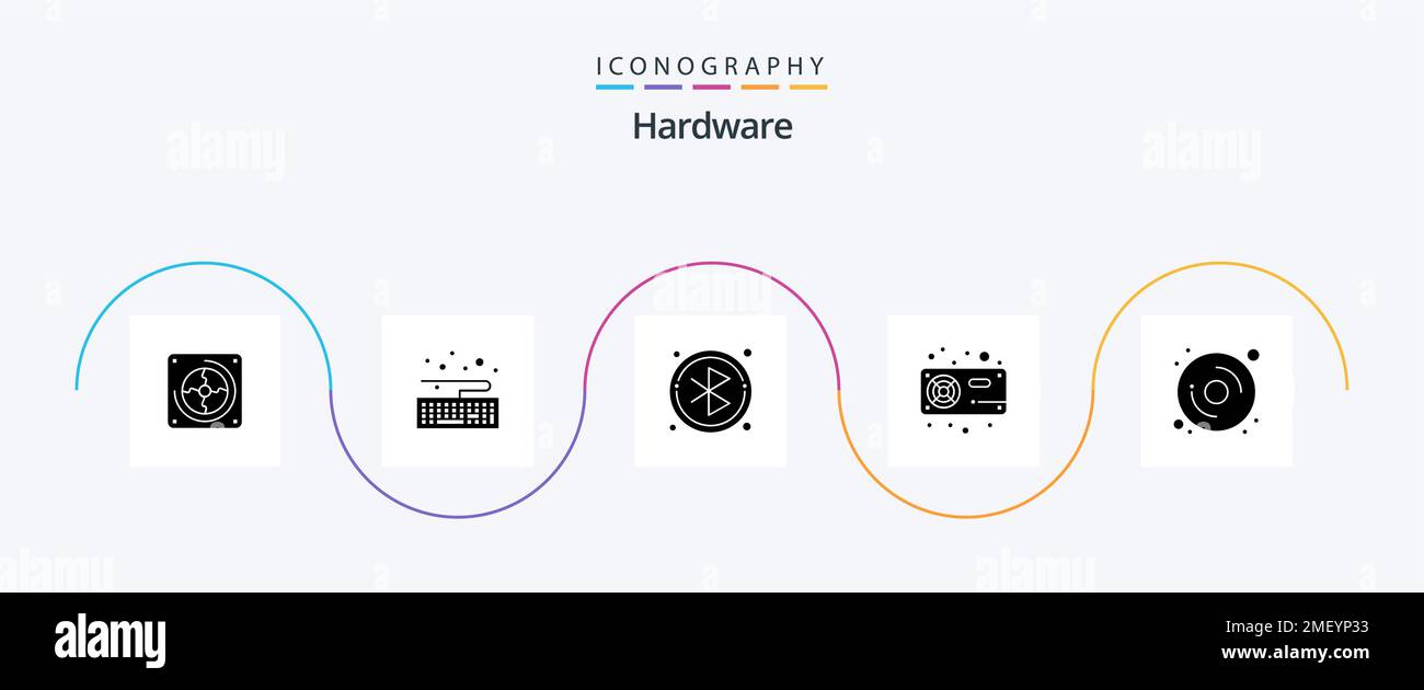 Hardware Glyph 5 Icon Pack Including hardware. computer. circle. vga. hardware Stock Vector