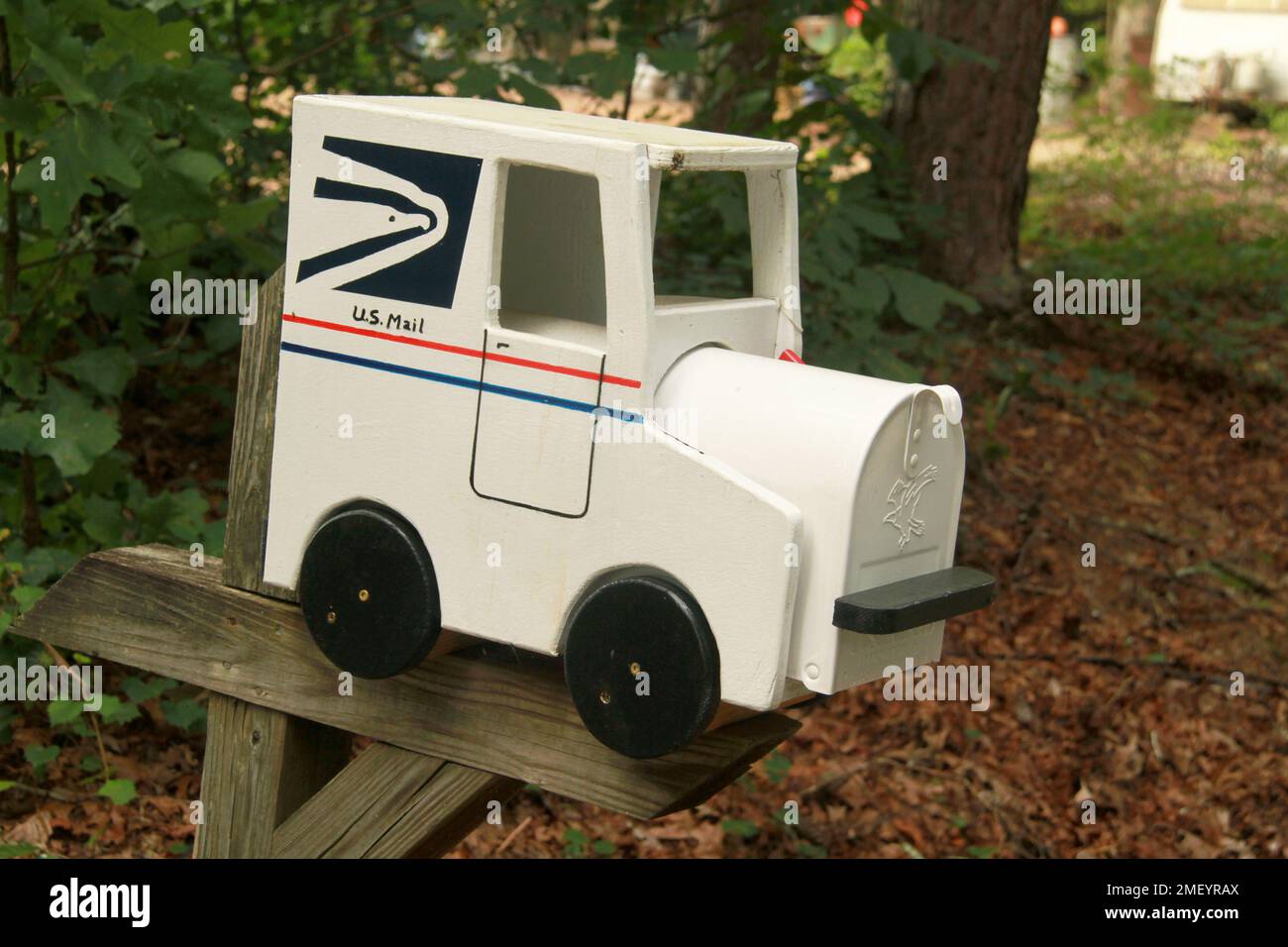 Original mailbox in the shaped of a mail truck in the U.S.A Stock Photo