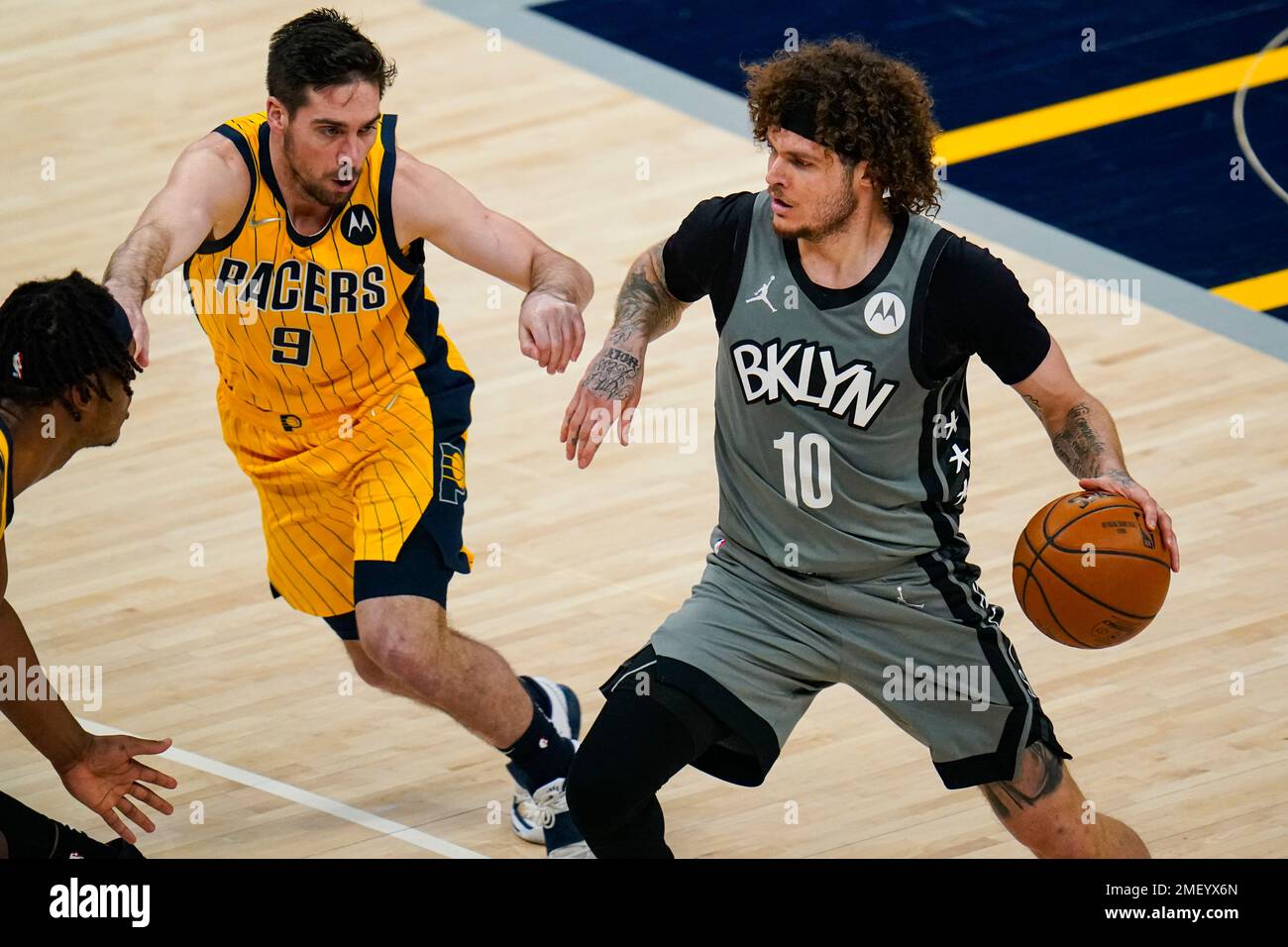 Brooklyn Nets guard Tyler Johnson (10) drives on Indiana Pacers guard T