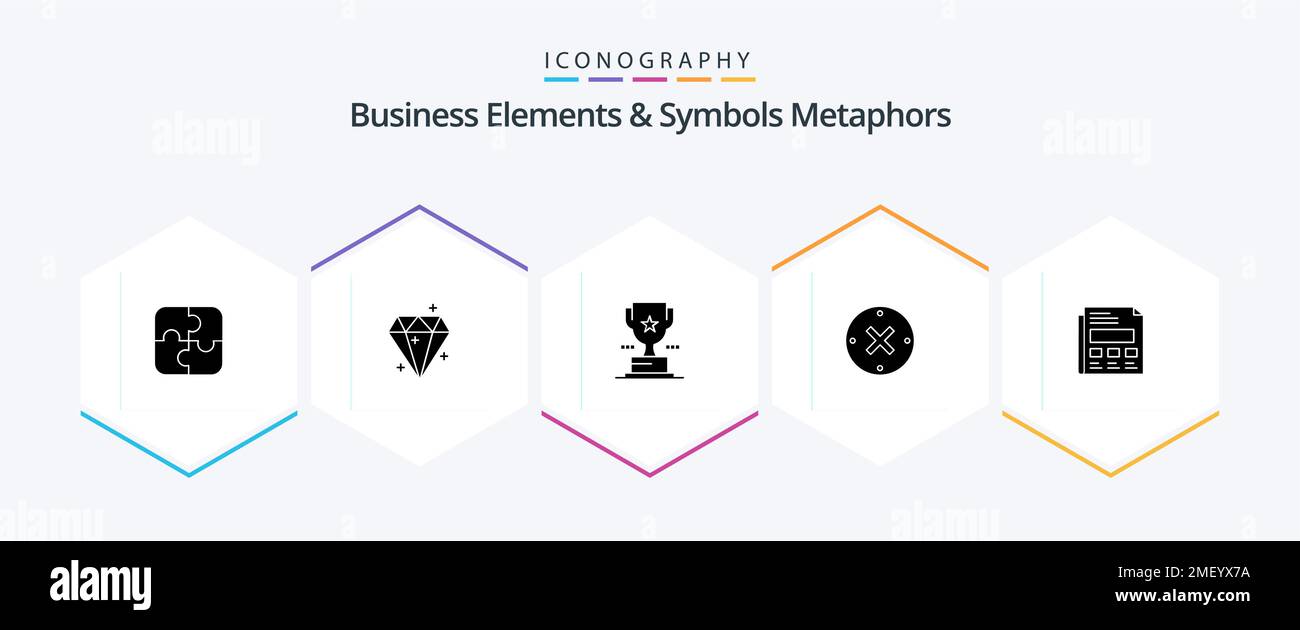 Business Elements And Symbols Metaphors 25 Glyph icon pack including paper. cancel. cup. delete. close Stock Vector