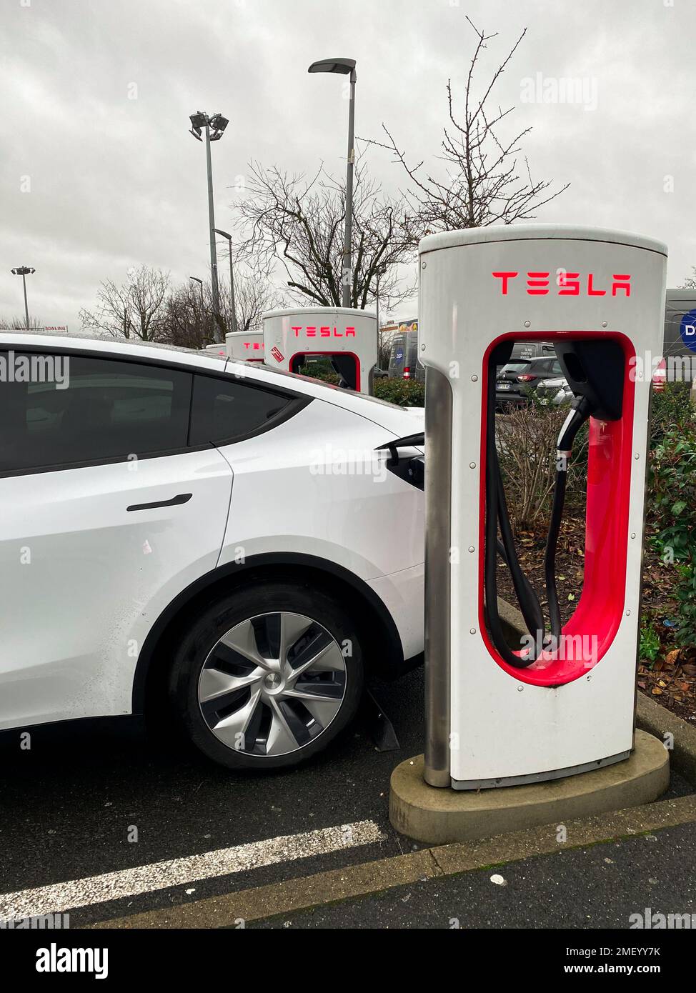 Thiais, France December 23. 2022. modern electric vehicle charging in a