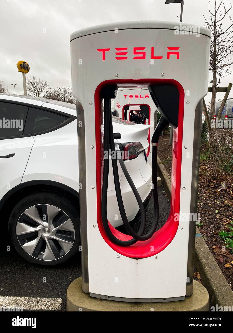 Thiais, France December 23. 2022. modern electric vehicle charging in a