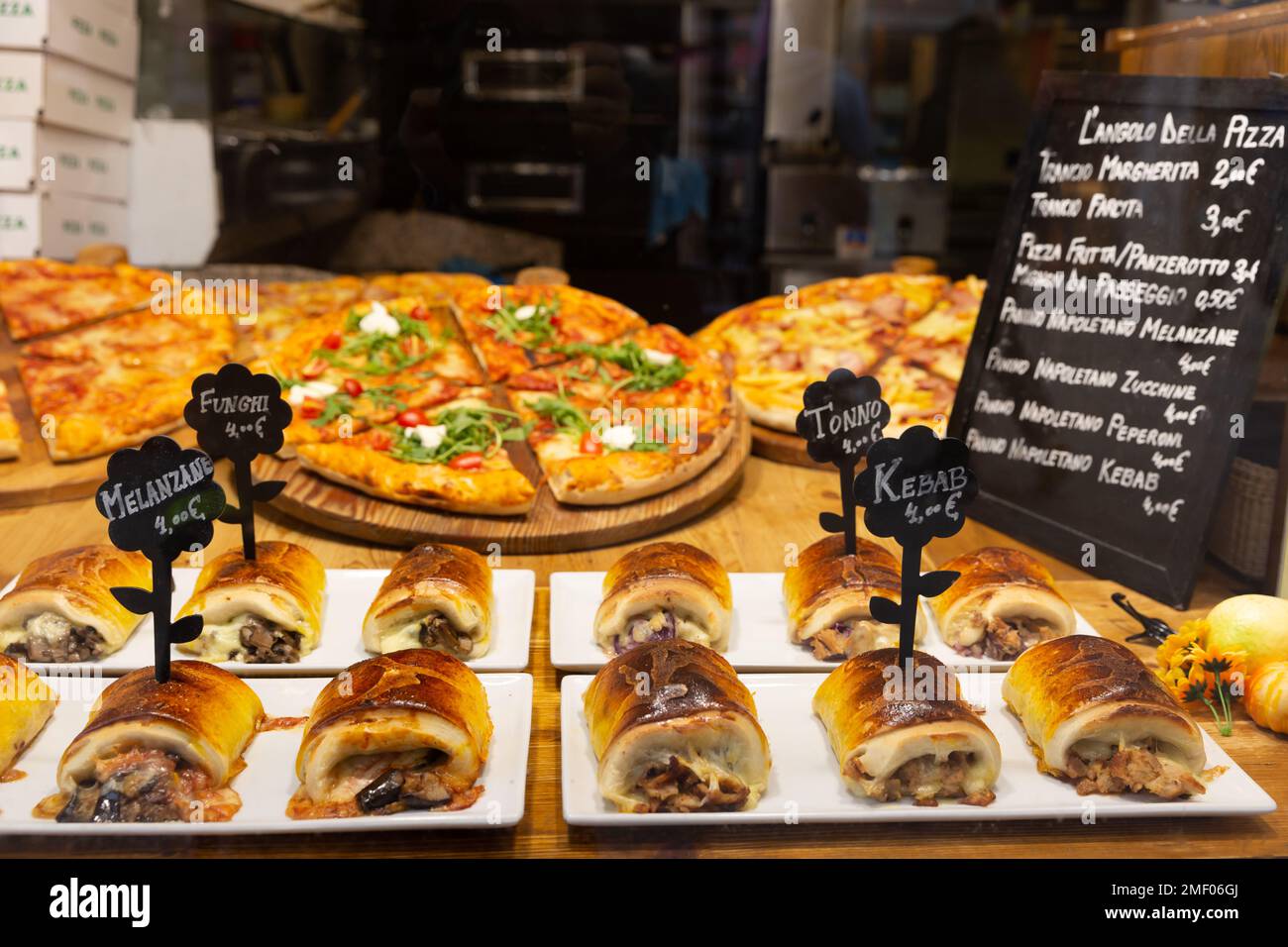 Stuffed savoury pastries in shop window, Venice, Italy Stock Photo Alamy