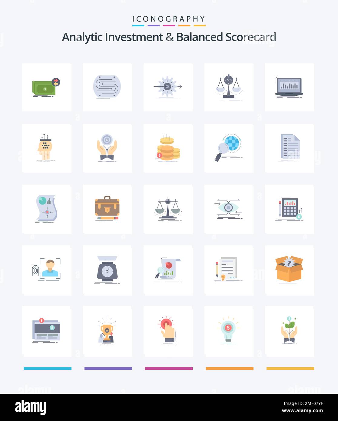 Creative Analytic Investment And Balanced Scorecard 25 Flat icon pack Such As management