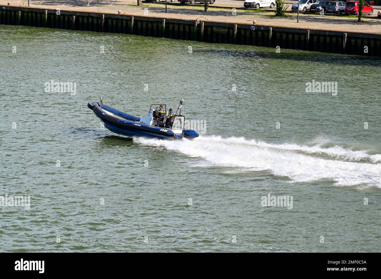 Rotterdam, Nertherlands August 2022 Police rigid inflatable boat at