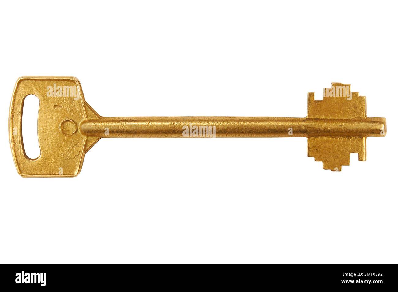 Yellow key made of copper isolated on white background Stock Photo Alamy