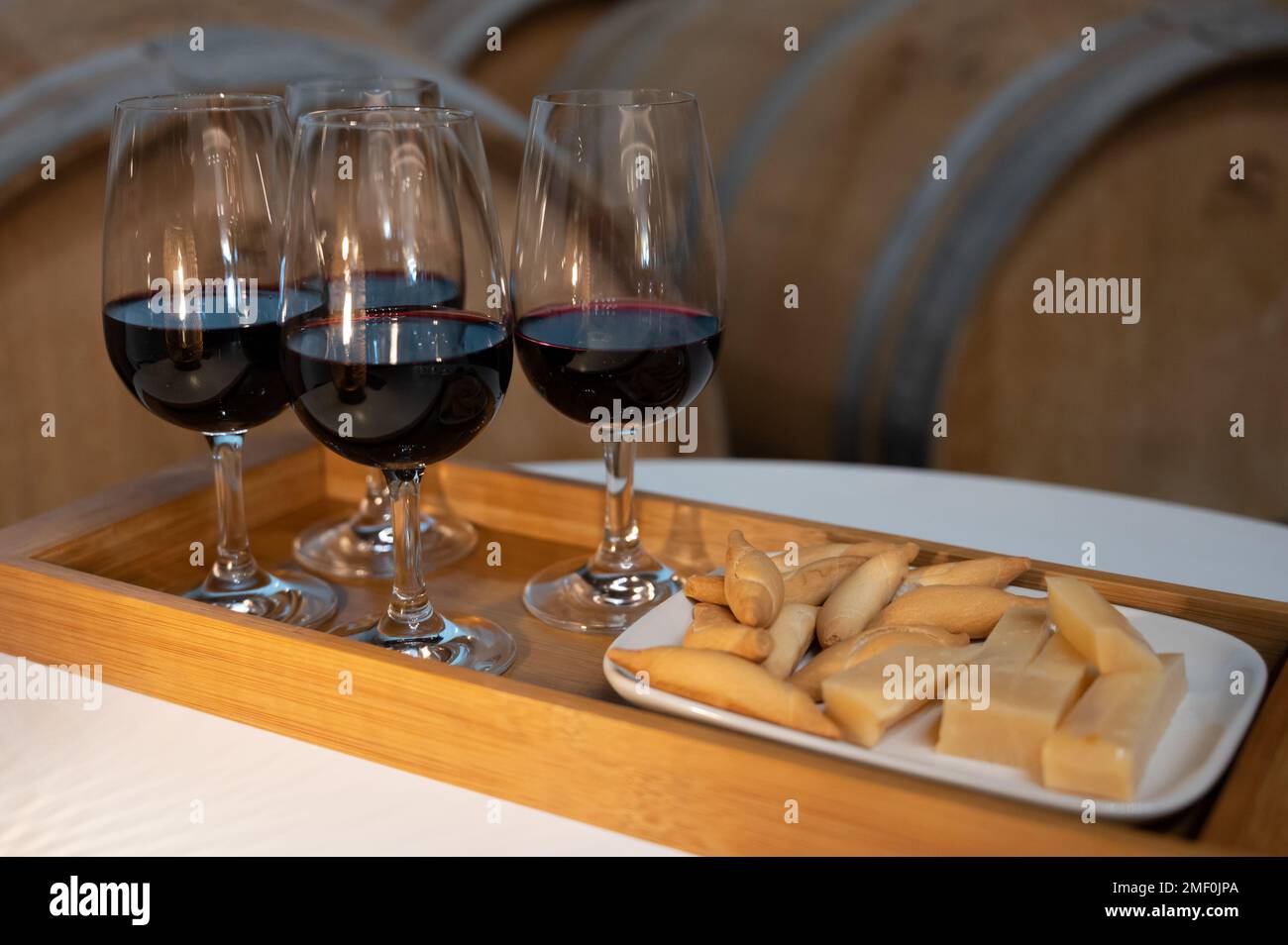 Rioja red dry wines tasting with traditional Spanish tapas during visit