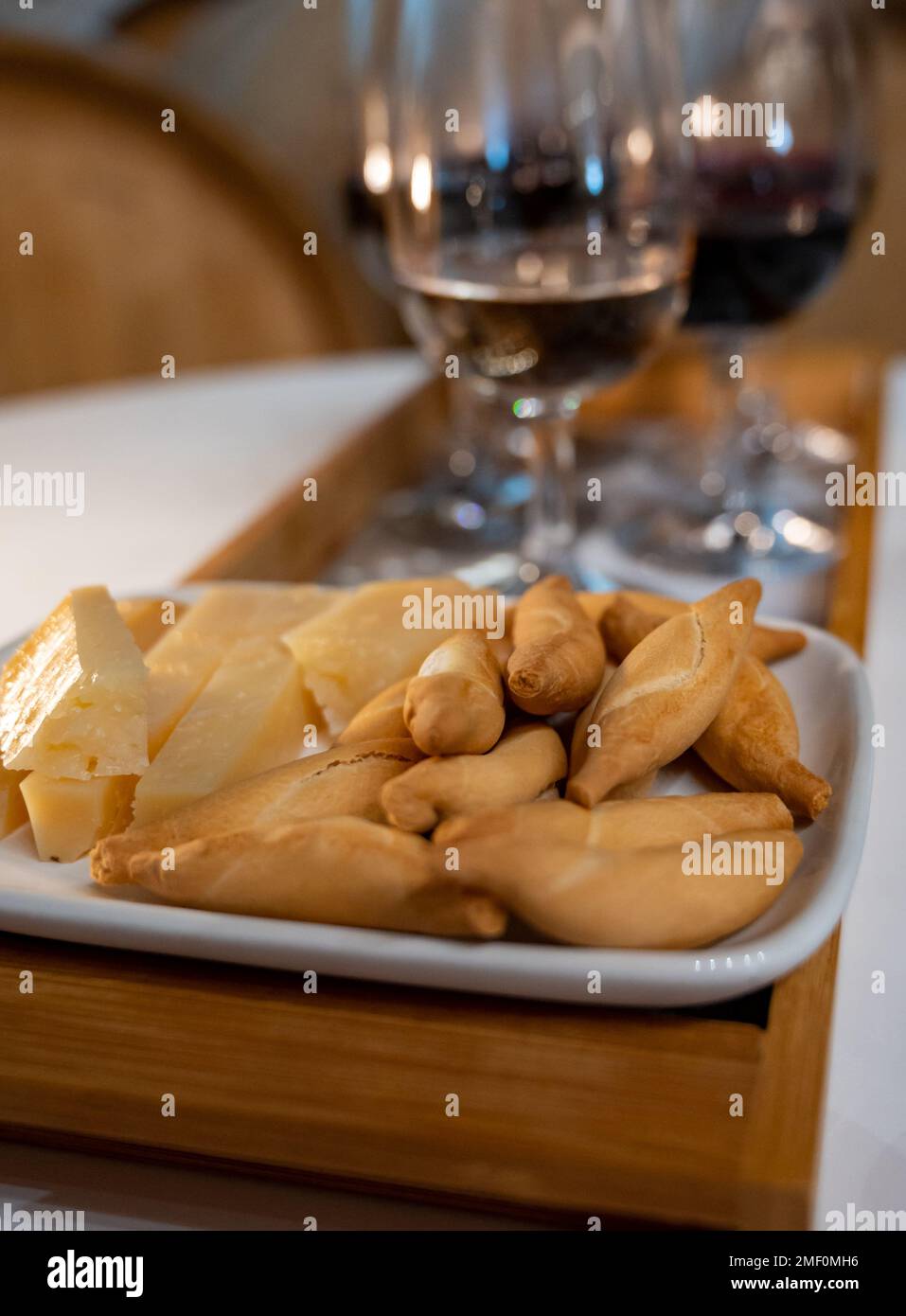 Rioja red dry wines tasting with traditional Spanish tapas during visit