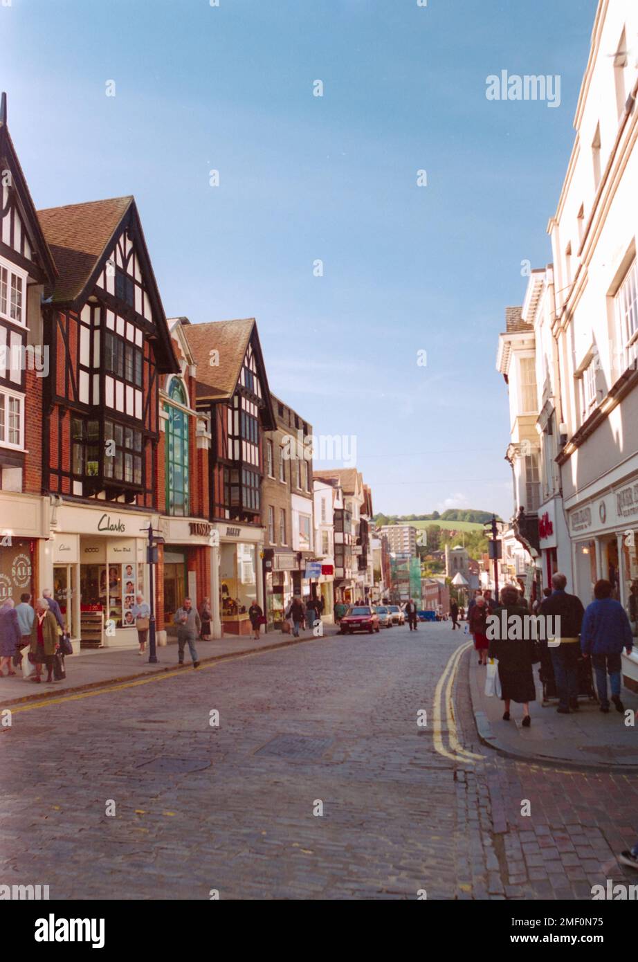 Guildford High Street Circa 1995 shot on film. Stock Photo