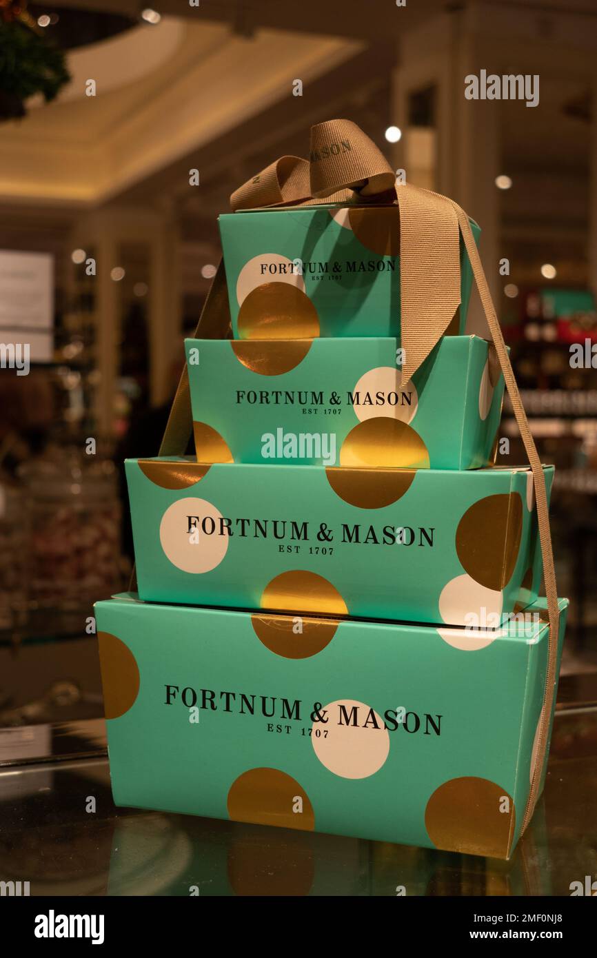 A stack of Fortnum and Mason pretty boxes displayed Stock Photo Alamy