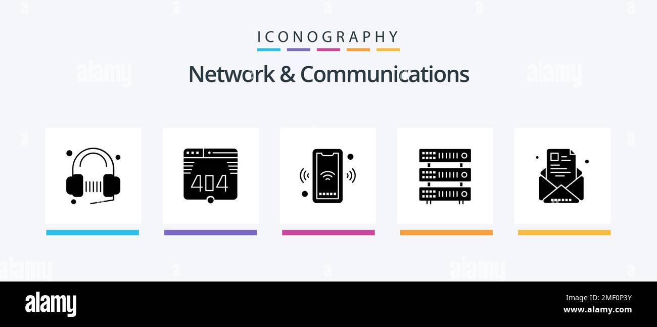 Network And Communications Glyph 5 Icon Pack Including email. server. phone. rack. smart. Creative Icons Design Stock Vector