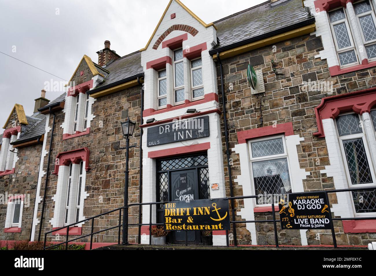Buncrana, Ireland Jan 14, 2023 The front of The Drift Inn pub in the