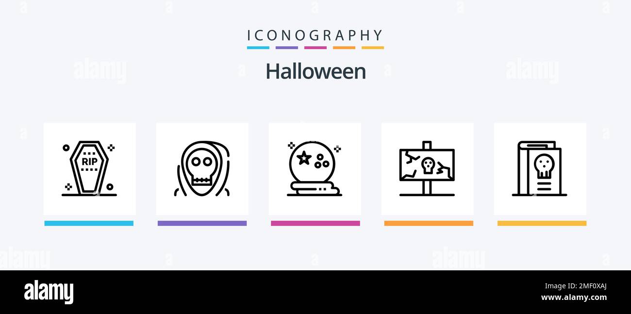 Halloween Line 5 Icon Pack Including ghost. dead. old. rip. graveyard. Creative Icons Design Stock Vector